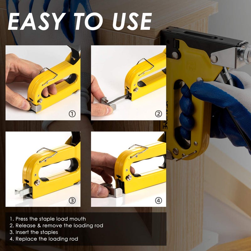 YEAHOME Upholstery 4 in 1 Staple Gun Heavy Duty, with 6000 Staples, Remover, Gloves, Manual Brad Nailer Power Adjustment Stapler Gun for Wood, Upholstery, Carpentry, Decoration DIY Staple Gun - Image 3